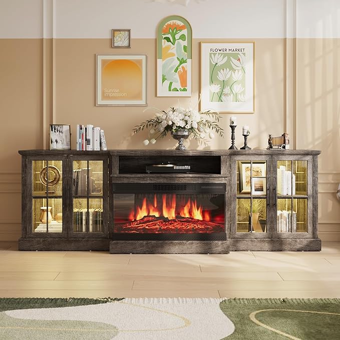 98" Farmhouse TV Stand with 36" Fireplace