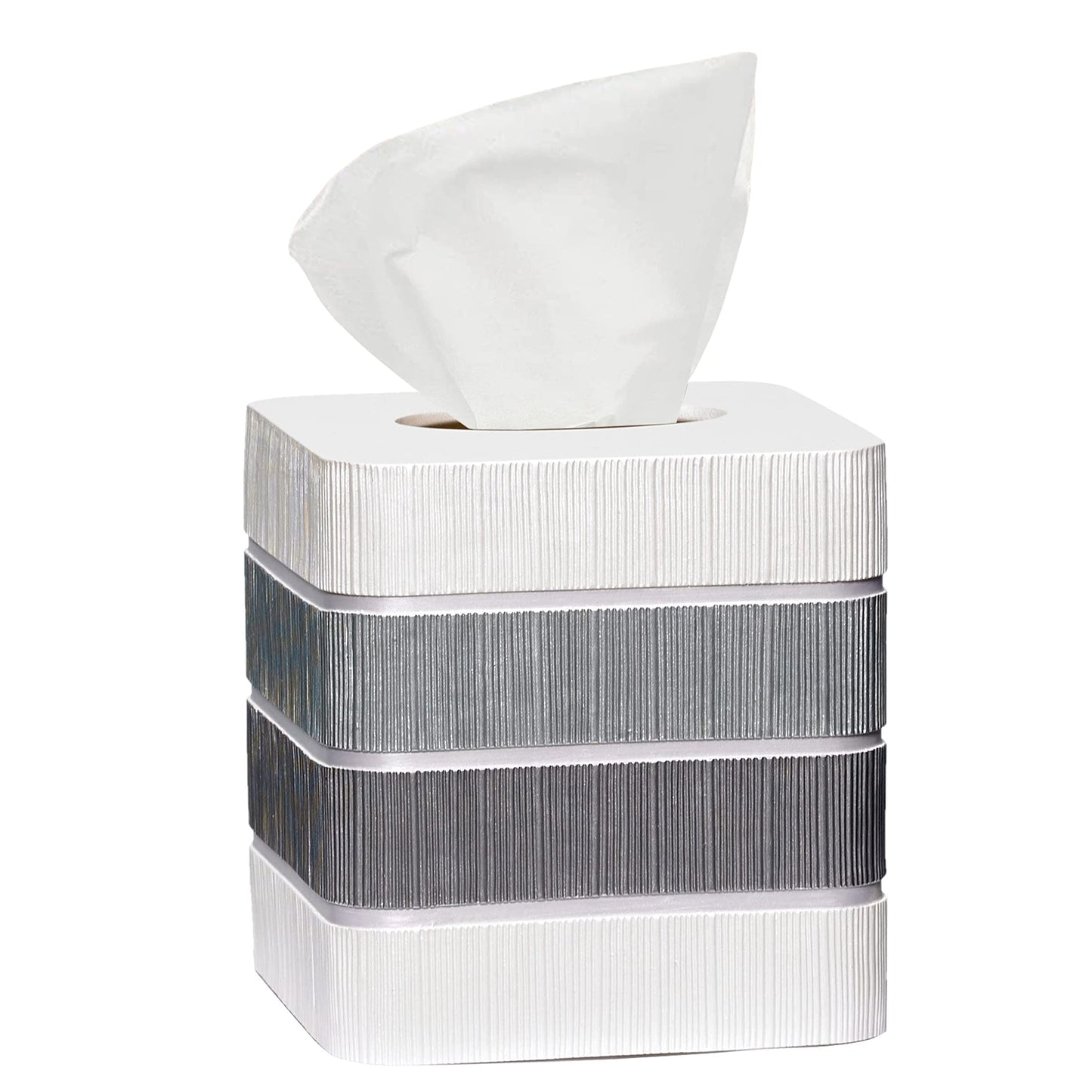 Modern Line Stylish Tissue Box Holder - Modern Classic Luxury Decor with Western Design - Square Tissue Cover for Bathroom, by Zahari Home