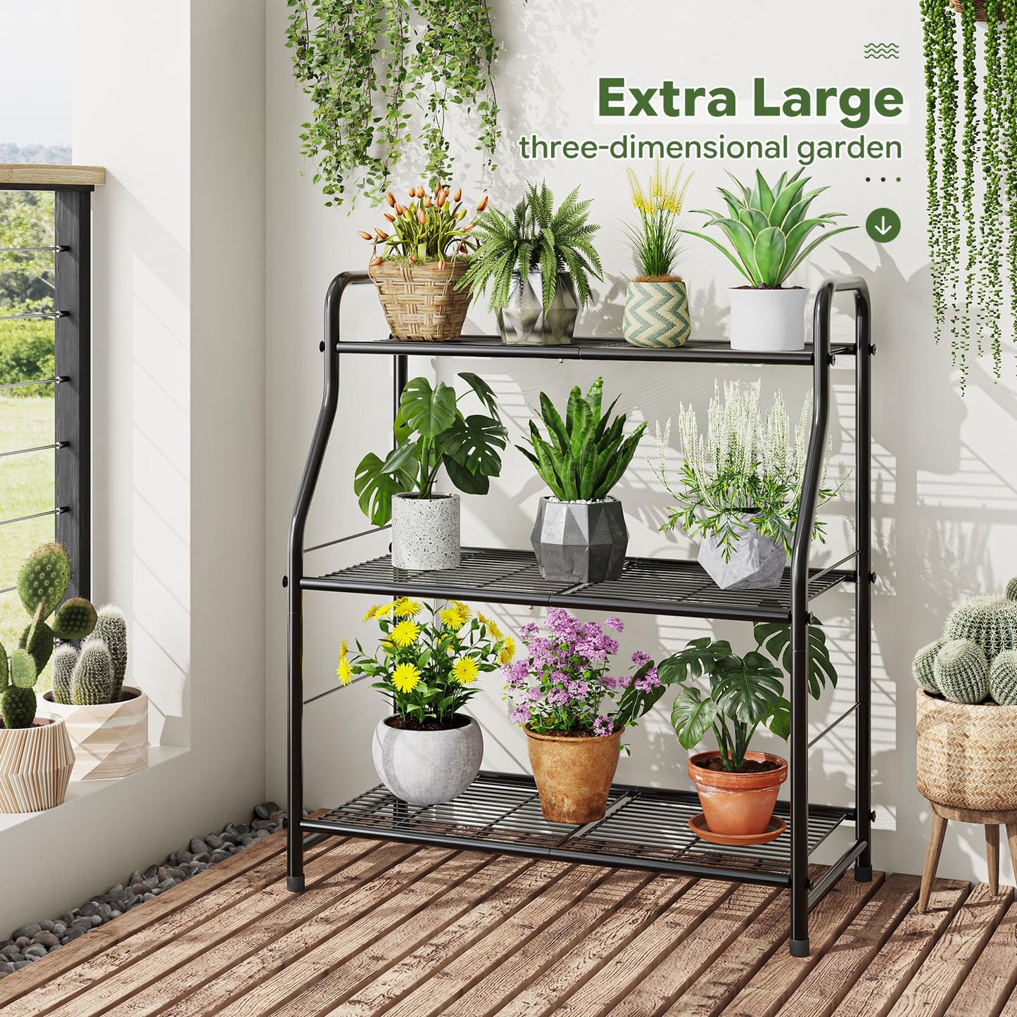 Simple Trending Plant Stand Indoor Outdoor, Plant Shelf for Multiple Pots Metal, 3 Tiers Large Plant Holder for Living Room Garden Balcony