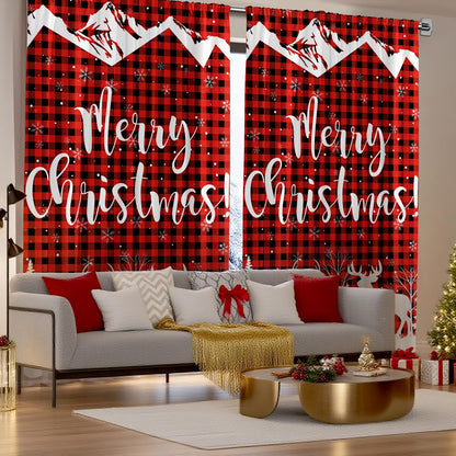 Fanfanwin Christmas Curtains 52" w x 84" l Black and Red Buffalo Christmas Tree Reindeer Window Curtain Farmhouse Xmas Window Drapes for Living Room Bathroom Home Decoration