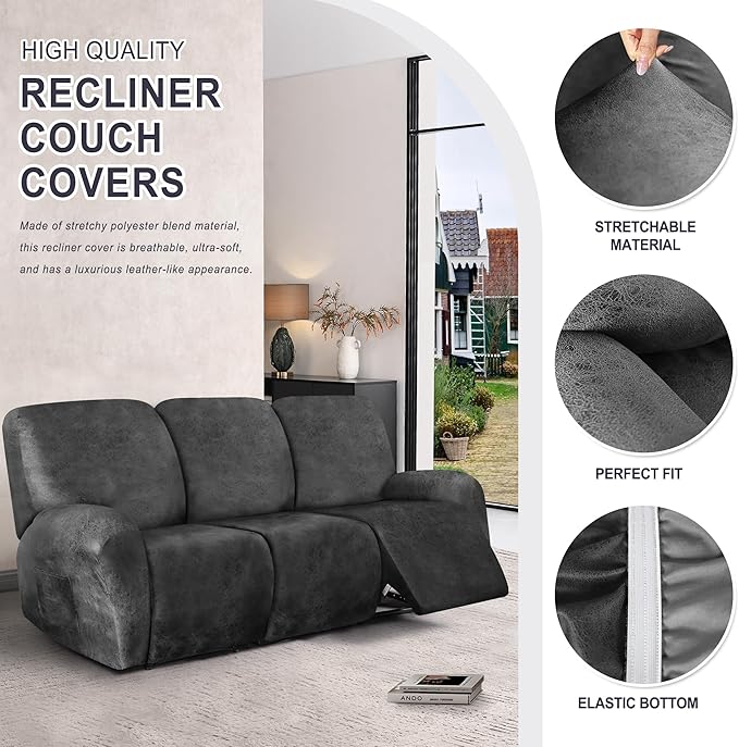 ANARACHON Leather Look Recliner Couch Cover, 8-Pieces Stretch Recliner Sofa