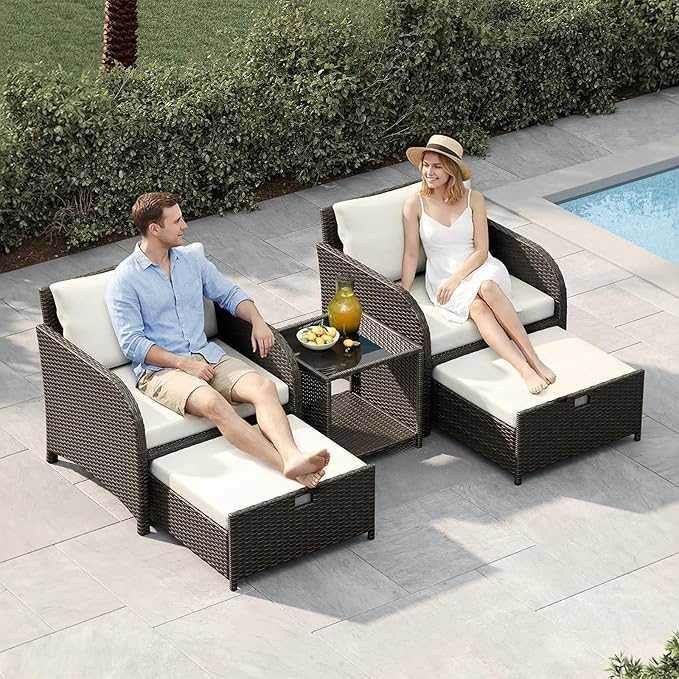 Garvee 5-Piece Outdoor Patio Conversation Set, PE Rattan Wicker Patio Furniture