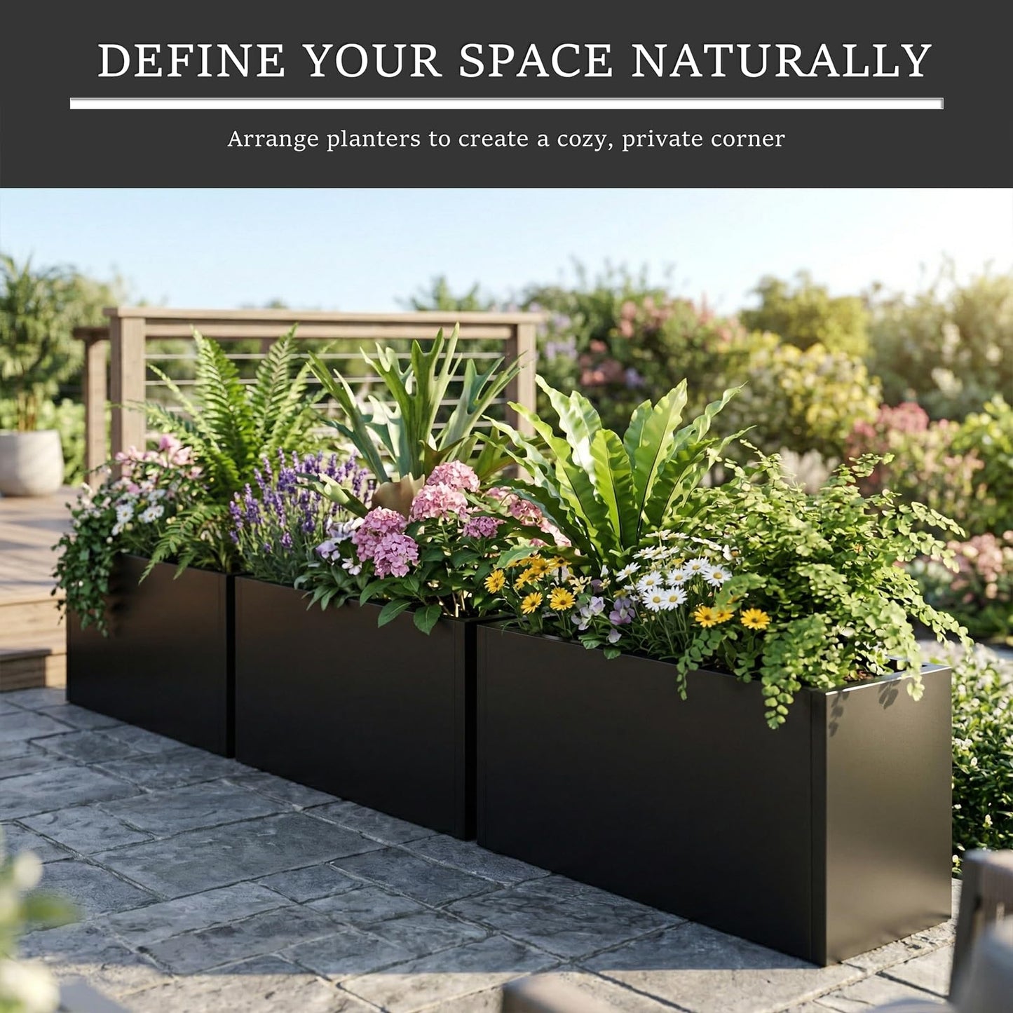 WIZWERK Rustproof Metal Planter Box 32 Inch Outdoor, Galvanized Steel Raised Garden Bed with Drainage Holes, Large Deep Rectangular Planter for Patio Balcony Porch Backyard