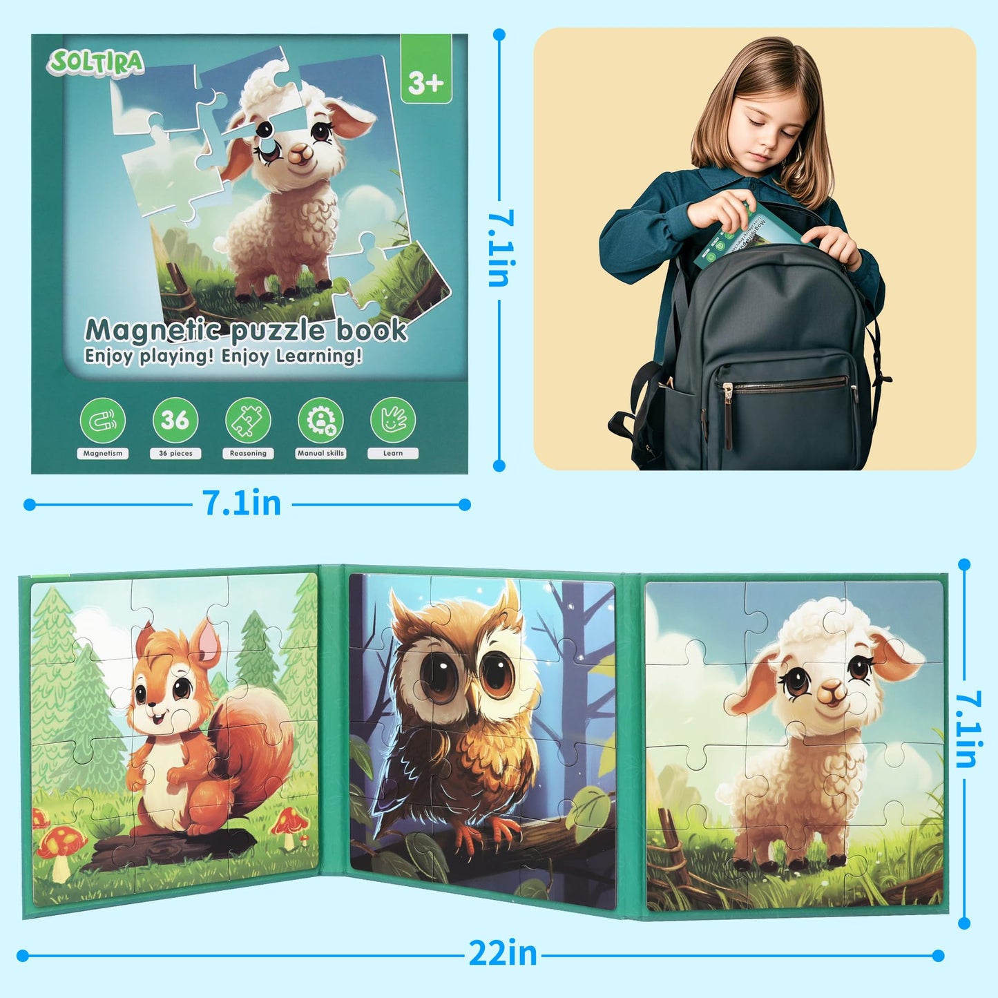 Magnetic Puzzles for Toddlers 3-5 2PK-72PCS-6 Animal Themes Magnetic Puzzles for Kids 4-6 Travel Puzzle for Airplane/Car/Road Trip/Gift Toys for 3 4 5 6 Year Old Girls and Boys