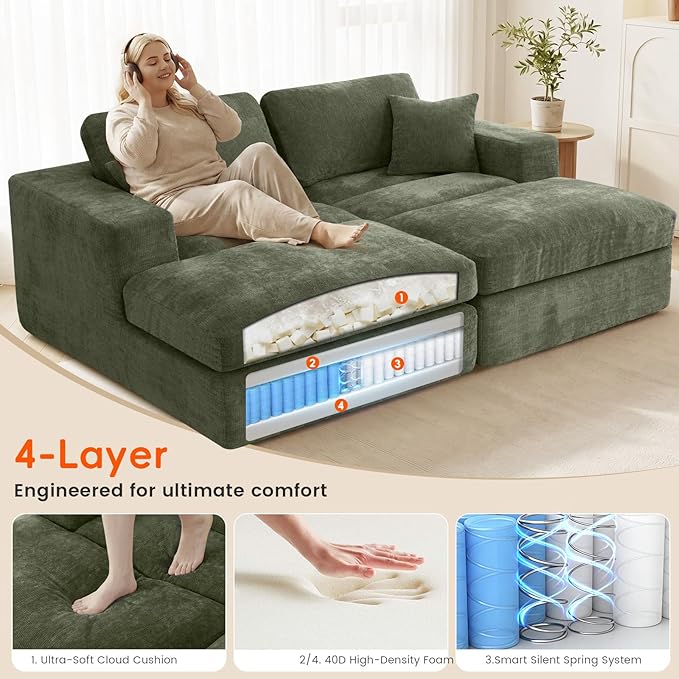 80.7" Oversized Double Chaise Lounge Chair Indoor, Cloud Boneless Sleeper Sofa