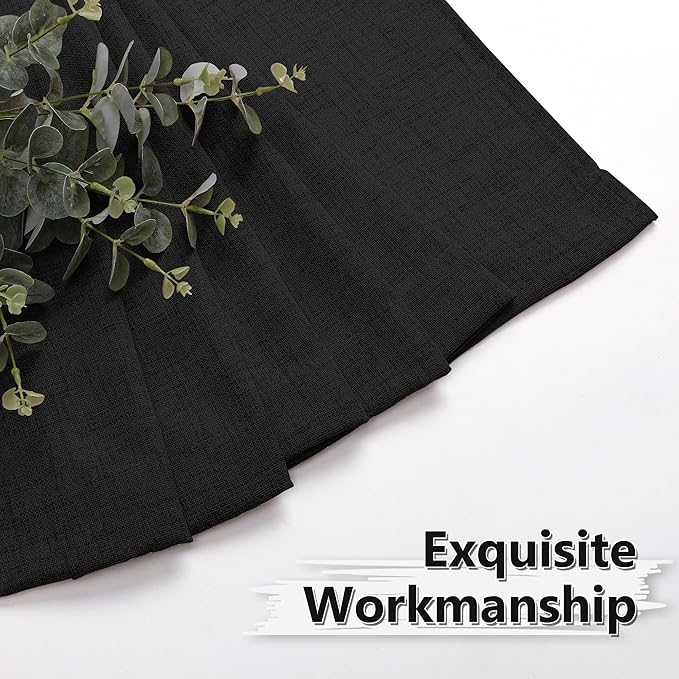 Tollpiz Short Linen Curtain Bedroom Rod Pocket Semi Sheer Curtains Burlap Light Filtering Thick Linen Drape for Living Room, 38 x 54 inches Long, Black, Set of 2 Panels