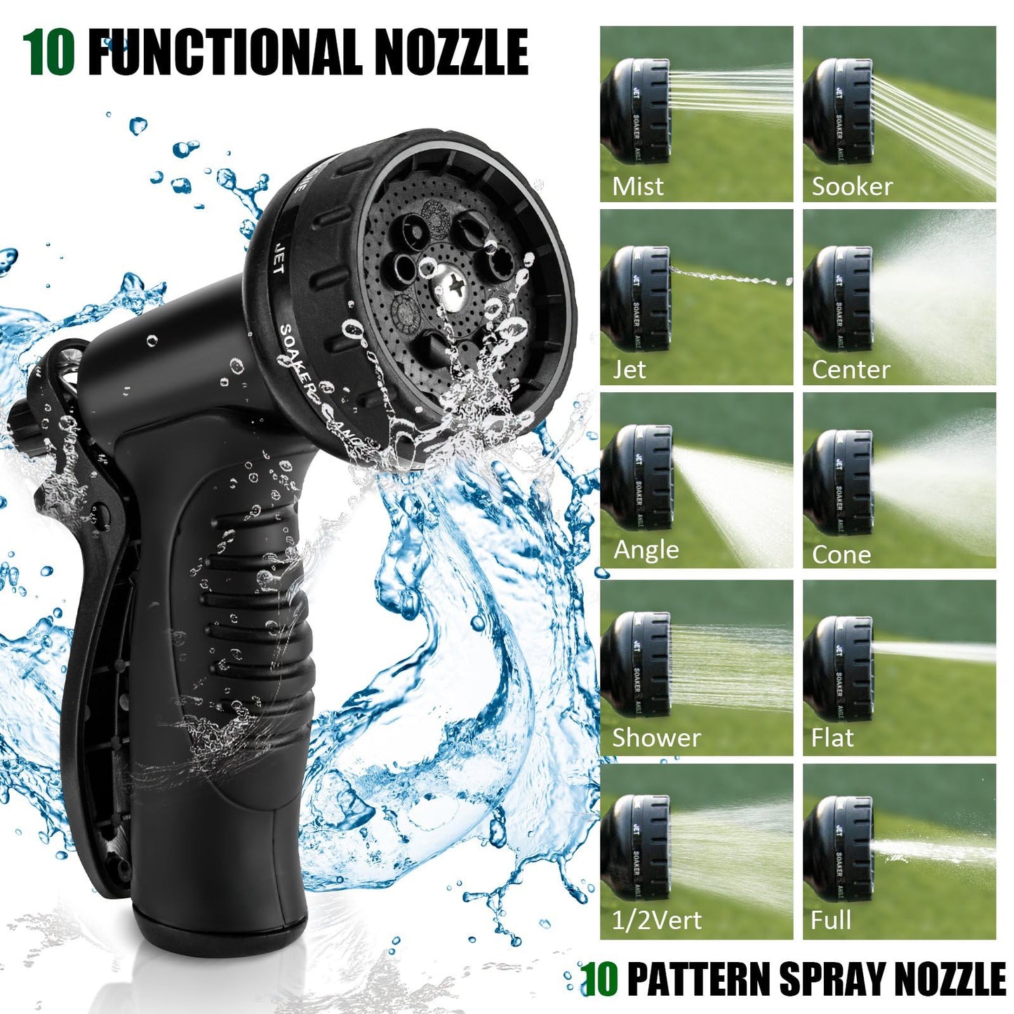Garden Hose 50 ft, Stainless Steel Water Hose 50ft Heavy Duty with 10 Function Nozzle, Flexible No-Kink Metal Hose 50 Feet, Pet-Proof Water Pipe for Outside Yard
