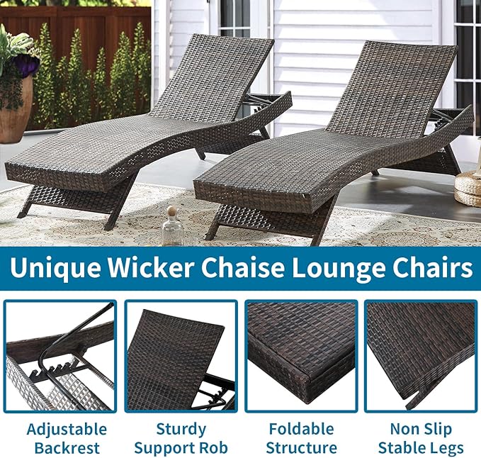 PE Rattan Adjustable Backrest Chaise Lounge Set 4