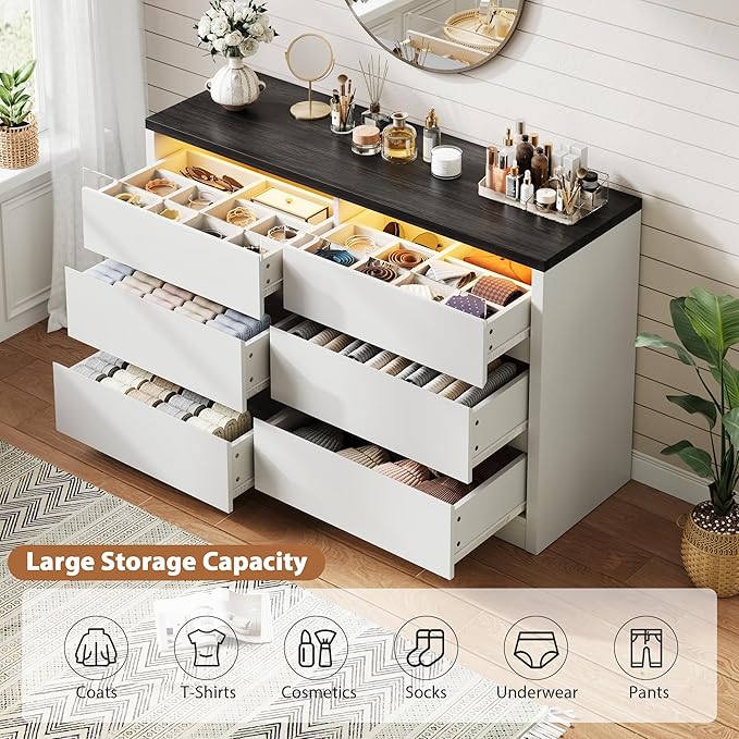 Jocoevol Modern LED 6 Drawer Dresser