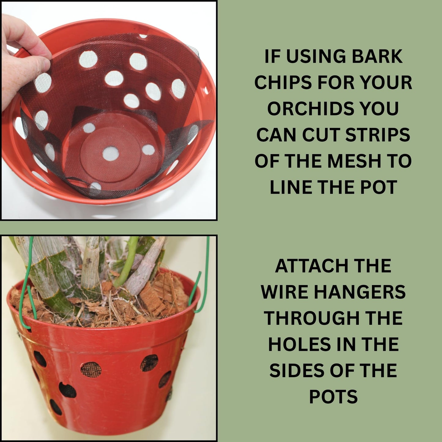 DESQUIGGLE Set of 8 Strong Thick Plastic Hanging Orchid Pots with Holes and Hangers. 2 Each of 9 Inches Wide, 7.5 Inches, 6.5 Inches, 5.5 Inches, Orchid Pots for Repotting, Orchid Planters