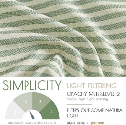 jinchan Tie Top Linen Kitchen Curtains 24 Inches Striped Tier Curtains Farmhouse Modern Cafe Style Small Window Treatments Airy Light Filtering Rod Pocket for Living Room Bathroom 2 Panels Sage Green