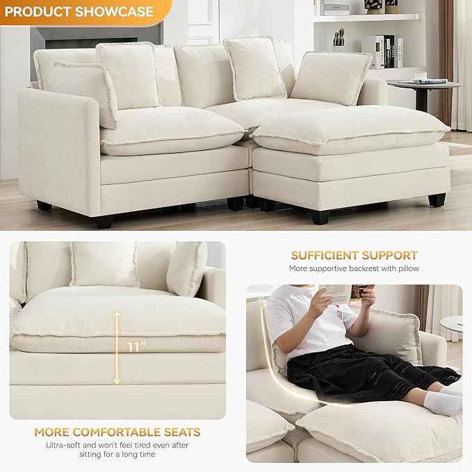 76'' Cloud Deep Seat Loveseat, Upholstered Chenille Modular 2-Seats Sectional