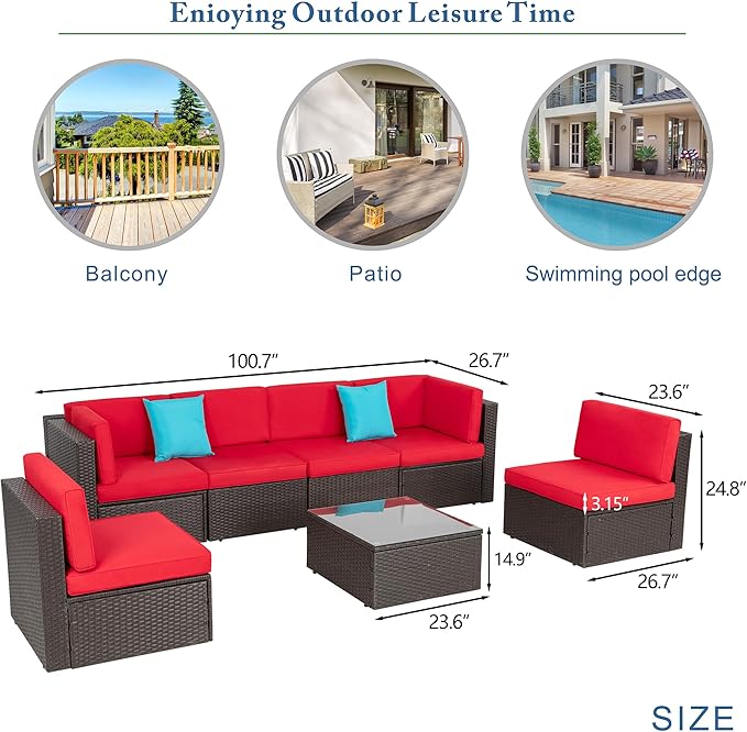 Vongrasig 7 Pieces Patio Furniture Sets, Outdoor All-Weather Wicker Patio