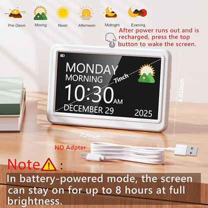PPLEE Digital Clock Large Display – Dementia Clocks for Seniors, 7-Inch HD Display, Multiple Alarms with Repeat, Adjustable Brightness, Calendar & Custom Themes, Ideal for Elderly and Caregivers