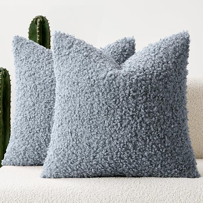 Faux Fur Throw Pillow Covers 18x18 Inch Set of 2 Boucle Neutral Decorative