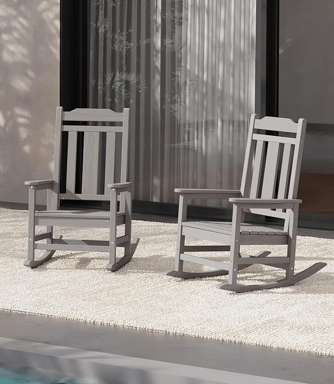 SERWALL Oversized Rocking Chair Set of 2 Outdoor, HDPE Outdoor Rocking Chair