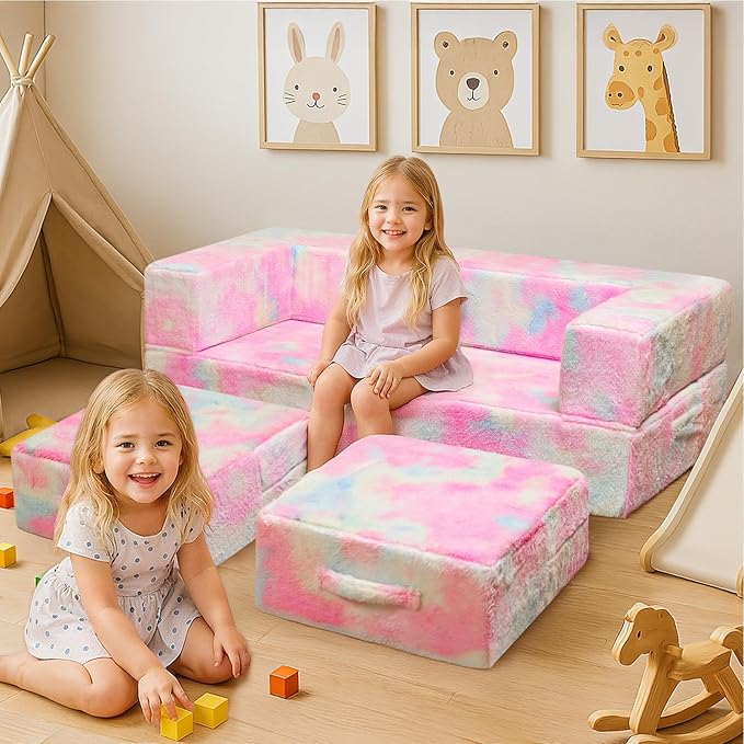 Cvortll Modular Kids and Toddler Play Couch, Convertible Folding Sofa, 3-in-1