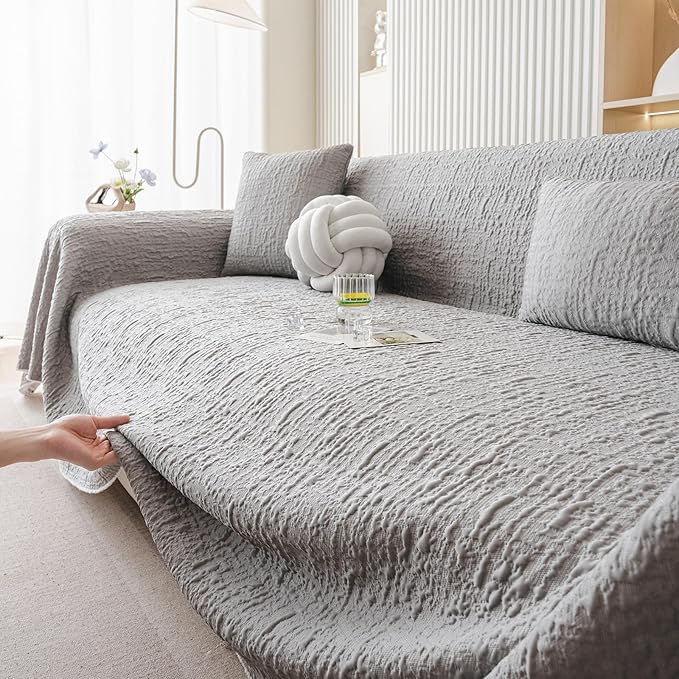 DREAMINGO Bubble Textured Cooling Sofa Cover, Ice Silk Breathable Couch Cover