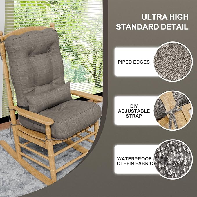 Rocking Chair Cushions with Pillow, Waterproof and Fade-Resistant Thicken