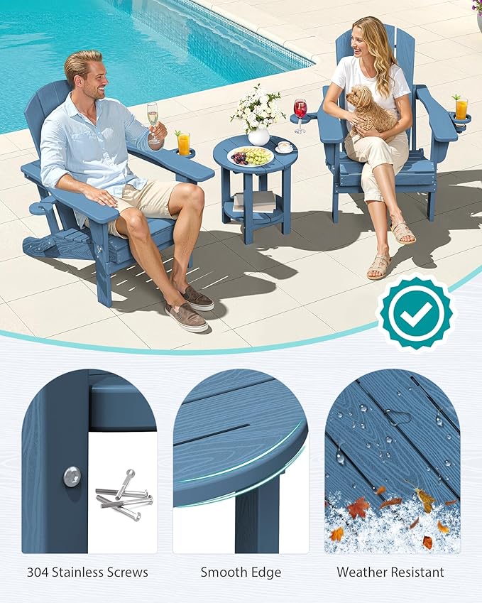 SERWALL Round Outdoor Side Table, HDPE Small Adirondack End Table, 2-Tier Patio