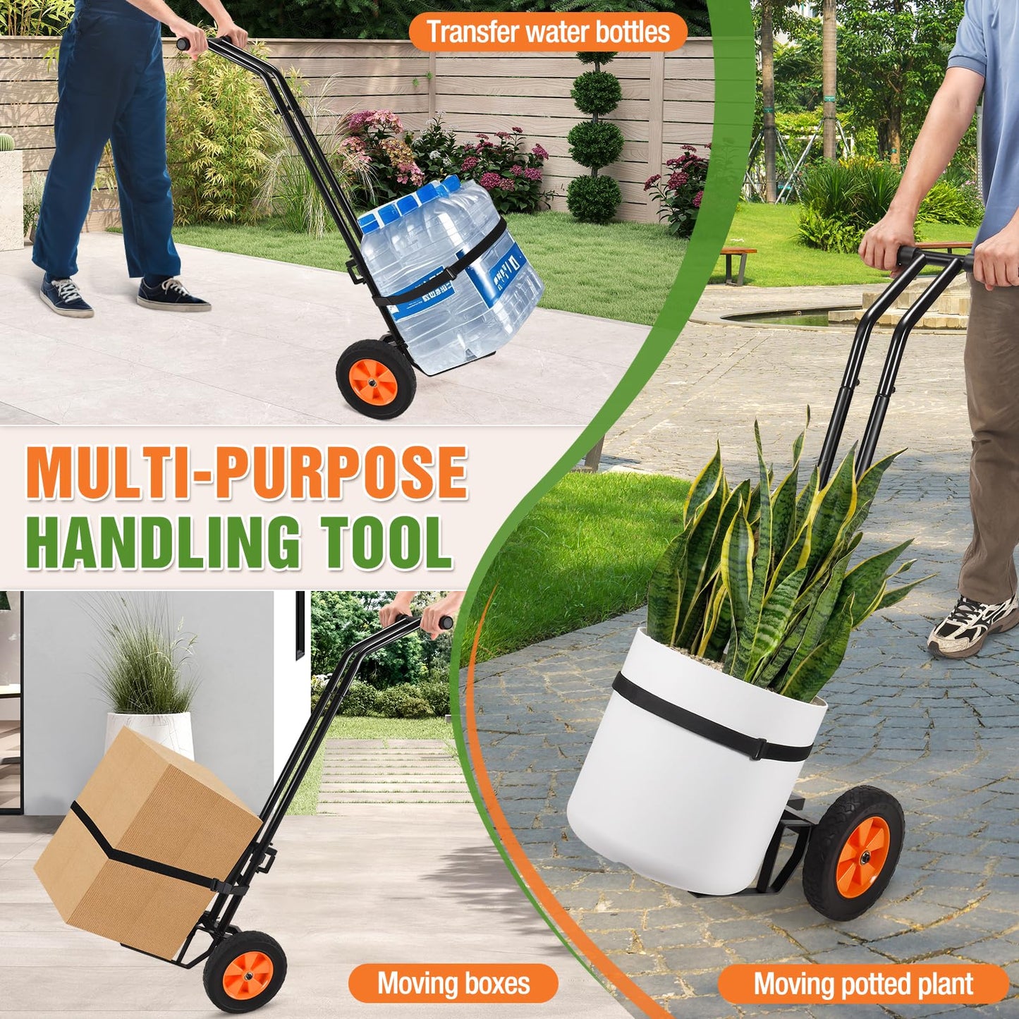 Plant Caddy with Wheels, Heavy Duty Plant Mover Cart with Adjustable Grabbing Arm and Strap, 175 LBS T-Handle Plant Dolly with Suction Cups for Plant Pots Garden Pot Trolley Indoor Outdoor Use, Black