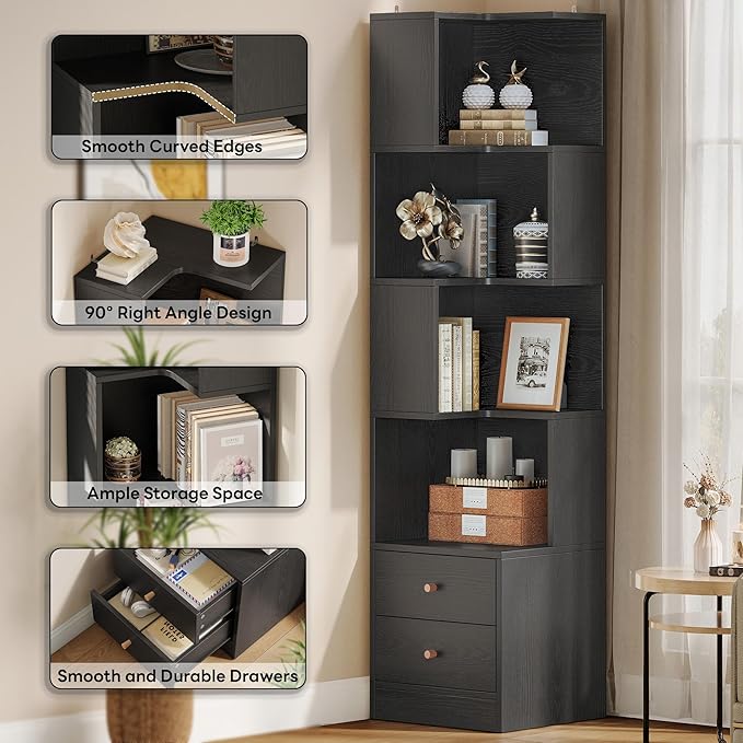 IRONCK Corner Bookshelf, 70.87" Tall Corner Bookcase