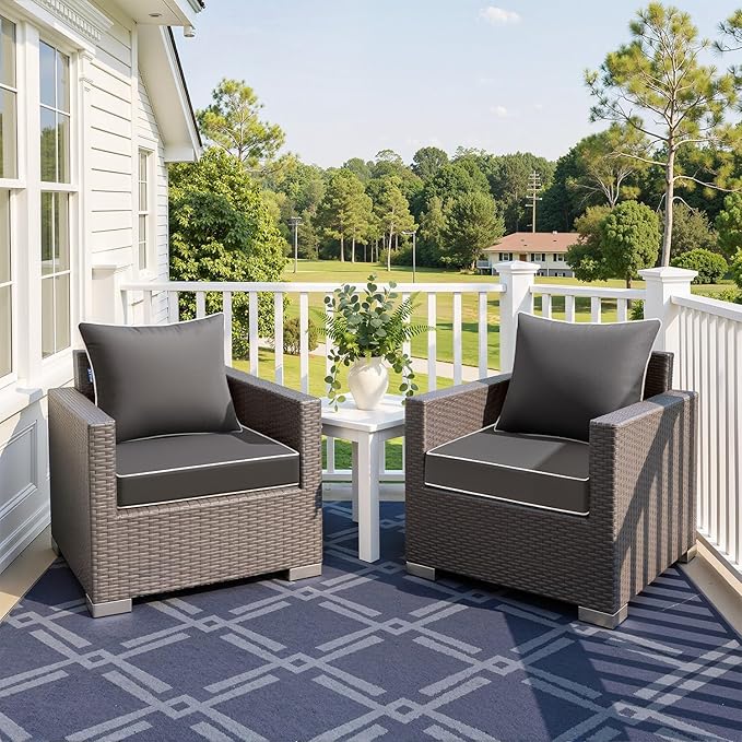 MIULEE Dark Grey Outdoor Seat Cushion 24x24 Inch Waterproof & 3 Year Fade