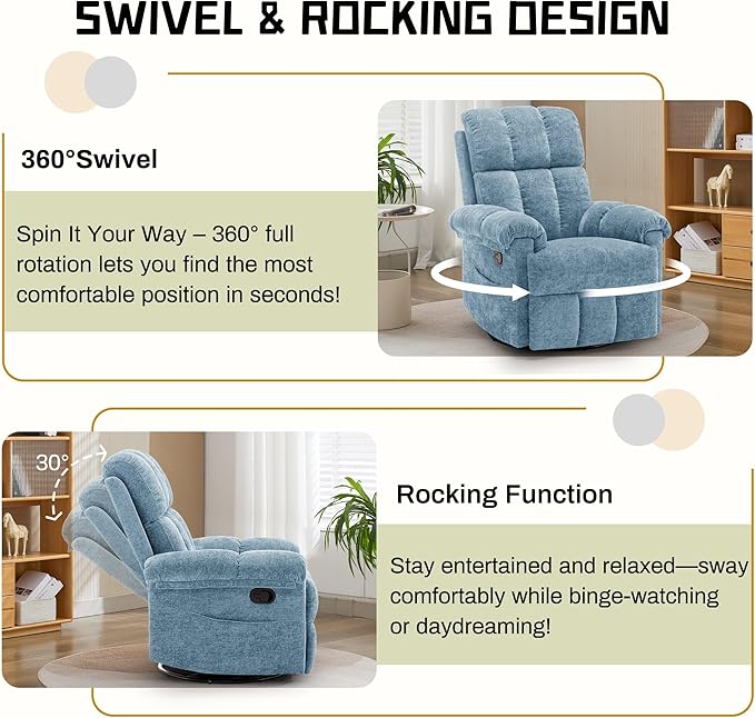 Korser Recliner Chair, Swivel Rocker Recliner Chair