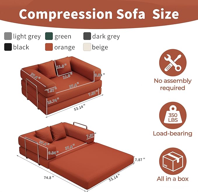 BSHOMGI Folding Sofa Bed, 4 in 1 Convertible Sofas to Lounger Comfy Single Bean