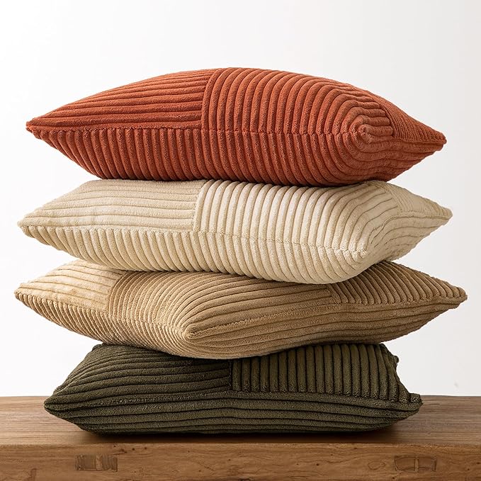 MIULEE Rust-Olive Green Decorative Throw Pillow Covers 18x18 Inch Set of 4 Boho
