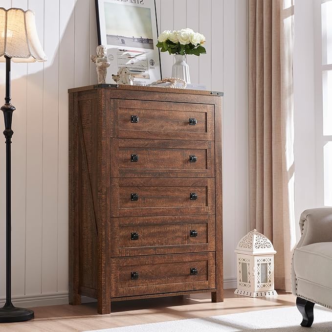 T4TREAM Farmhouse 5 Drawers Dresser Chests