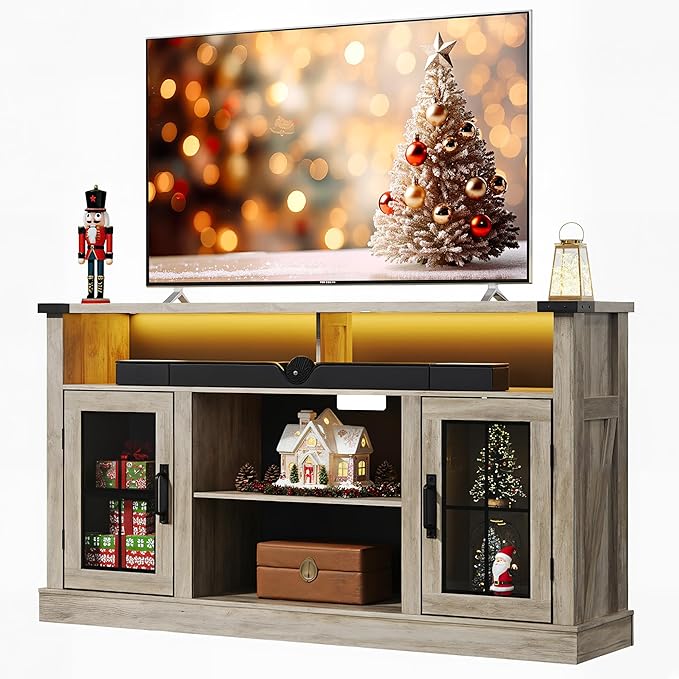 WLIVE Farmhouse TV Stand for 65 Inch TV, Tall Entertainment Center