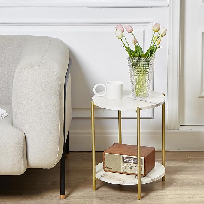 Gawicpy 2 Tier Round Side Table, Folding End Tables Coffee Table Simplistic