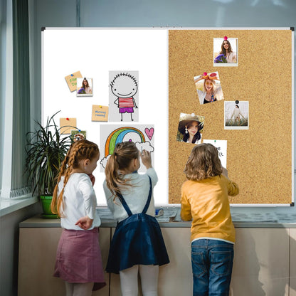 XBoard Extra Large Magnetic White Board and Bulletin Corkboard Combination, 72 x 48 Inch Foldable Dry Erase & Cork Combo Board for Wall with Aluminum Frame, 6' x 4' Notice Memo Board Pin Vision Board