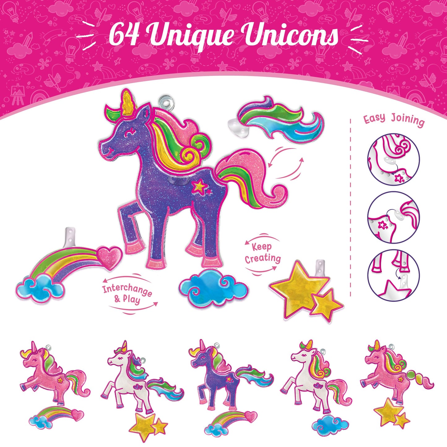Imagimake Window Art Unicorn | Low Mess Suncatcher Kit | 16 Pieces Glass Painting Set | Kids Activities Ages 5-8 | DIY Craft Kit | Birthday Gift for Girls Ages 5,6,7,8,9,10,12 Years Old