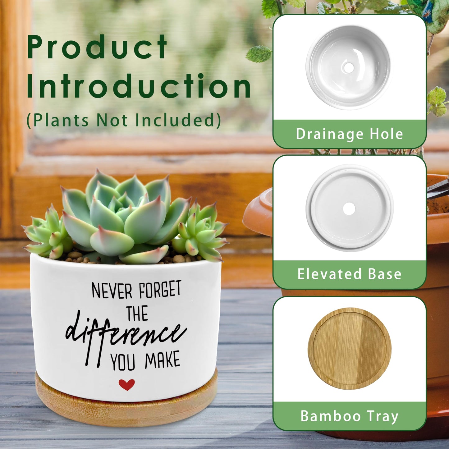 ROXMART Never Forget The Difference You Make Plant Pots, Farewell Gifts for Coworkers Boss Succulent Planters, Appreciation Gifts Ceramic Plant Flower Pots for Home Office Desk Table Shelf(No Plants)
