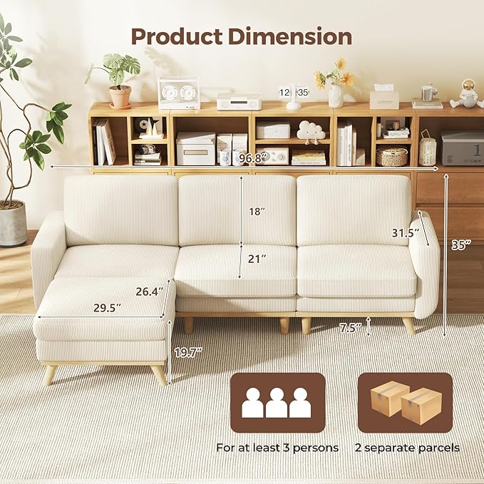 Vesgantti 97" Modular Sectional Sofa Beige, L-Shaped Couch