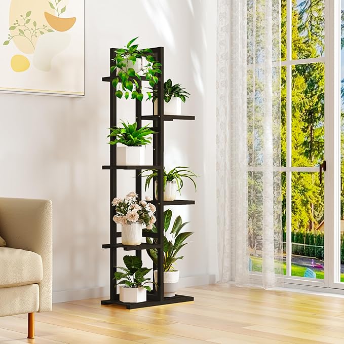 ROMGUAR CRAFT 6 Tier Bamboo Plant Stand Indoor, Wood Tall Flower Holder Corner