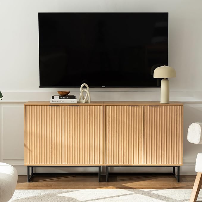 EYYTHUNG Fluted Storage Cabinets Set of 3, Sideboard Buffet Cabinets