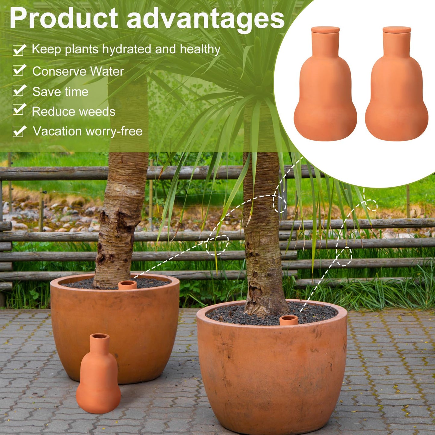 Blushtier 2 Pcs Olla Terracotta Watering Pot with Lid Large15 oz Terra Cotta Self Watering Pots for Indoor Outdoor Plants Self Irrigate Spikes Ceramic Plant Waterer Set