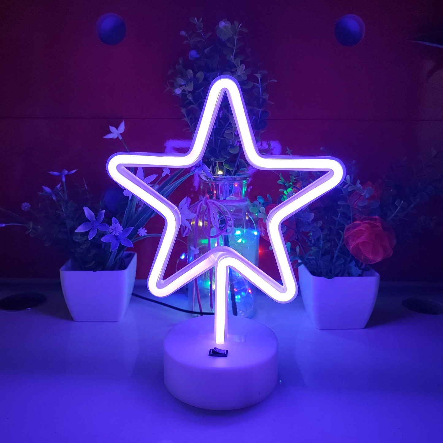 JYWJ Star Neon Signs with Holder Base,USB or 3-AA Battery Powered Neon Light,LED Desktop Wall Decoration,Various Parties,Decoration of Business Premises(Purple)