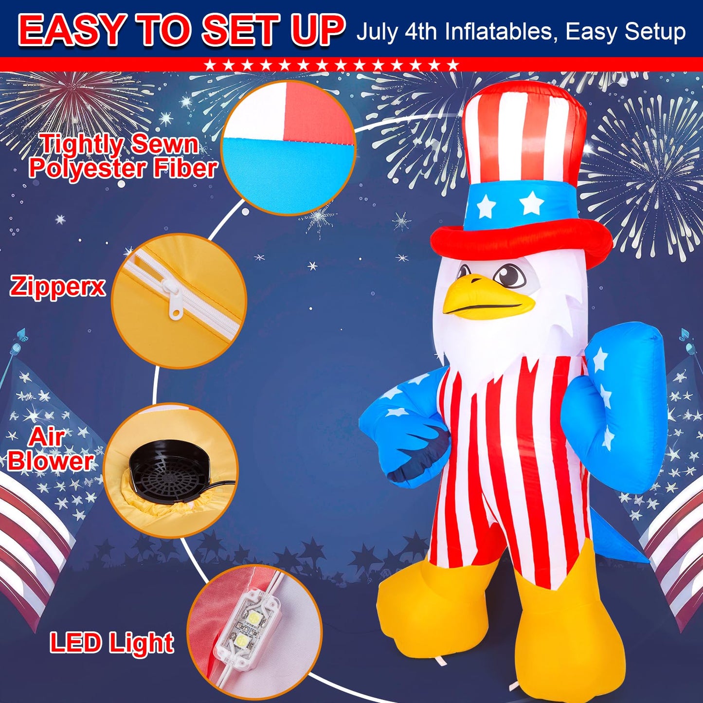 CAMULAND 6.1FT Inflatable American Eagle Patriotic Independence Day 4th of July Inflatable Outdoor Decorations Patriotic Inflatables with LED Lights for Yard Garden Lawn Memorial Day Decor
