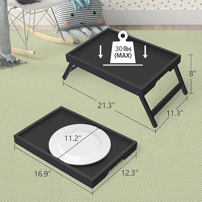 Artmeer Bed Tray Table with Folding Legs, Bamboo Breakfast in Bed