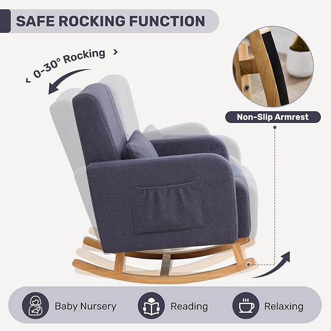 HCHAIRH Rocking Chair with Ottoman, Upholstered Glider Rocker with High