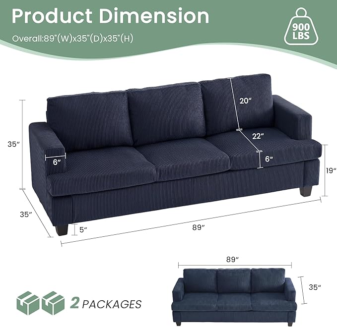YOUDENOVA 2 Piece Set Comfy Sofa Couch, 3-Seater Sofa * 2