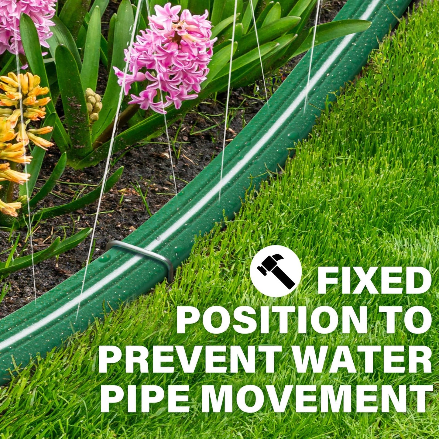 Jin&Bao Sprinkler Hose with Holes 25FT, Heavy Duty Garden Watering Hose, High-Efficiency Lawn Sprinkler System with Staples