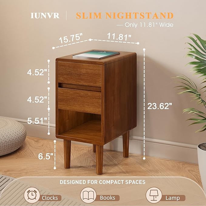 Narrow Nightstand 2 Drawers