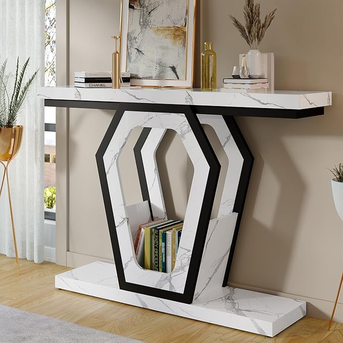 FUSUNBAO 47.3" Console Table, Openwork Bracket Sofa Table, Wood Narrow Entryway