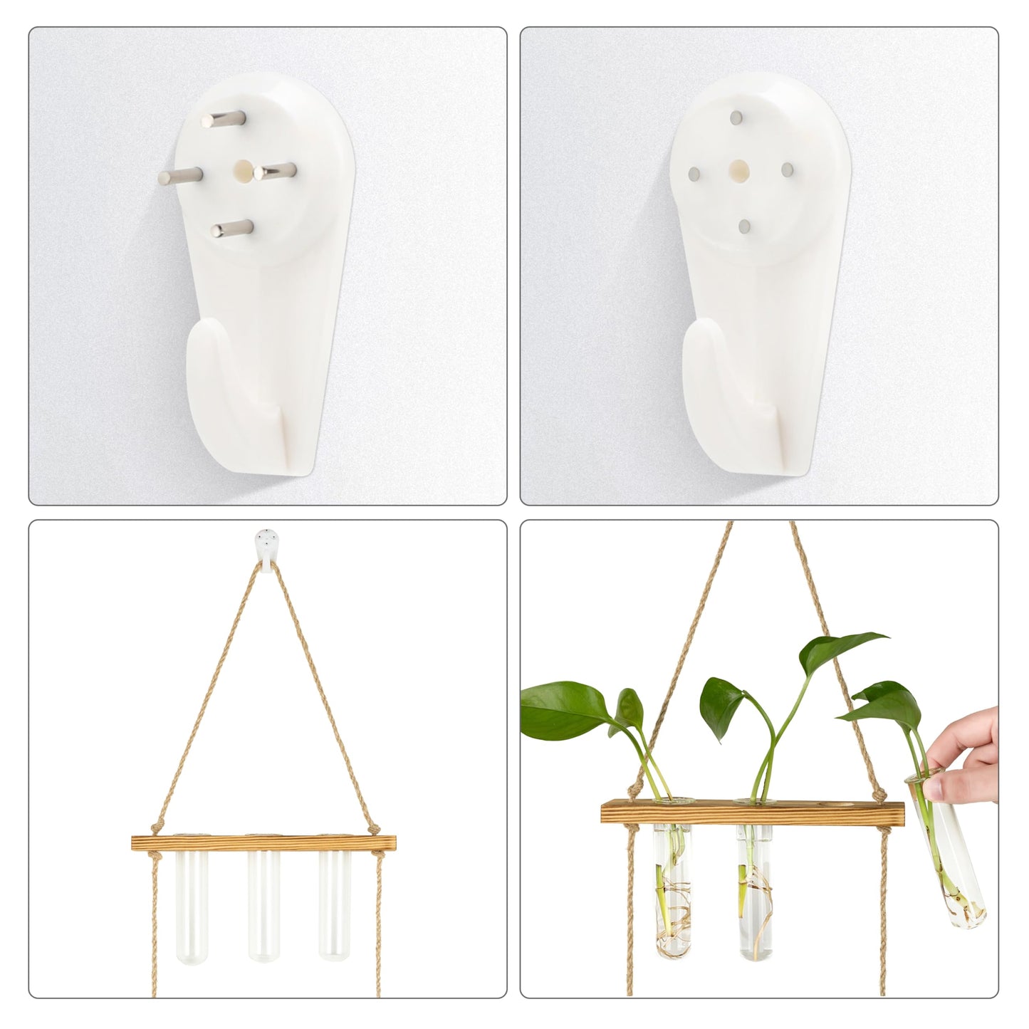 Hyindoor Wall Hanging Propagation Stations 3 Tired Wall Planter Terrarium with Wooden Stand and Glass Test Tubes Plant Hanger Flower Vase for Home Office Wall Decor Hydroponic Cuttings