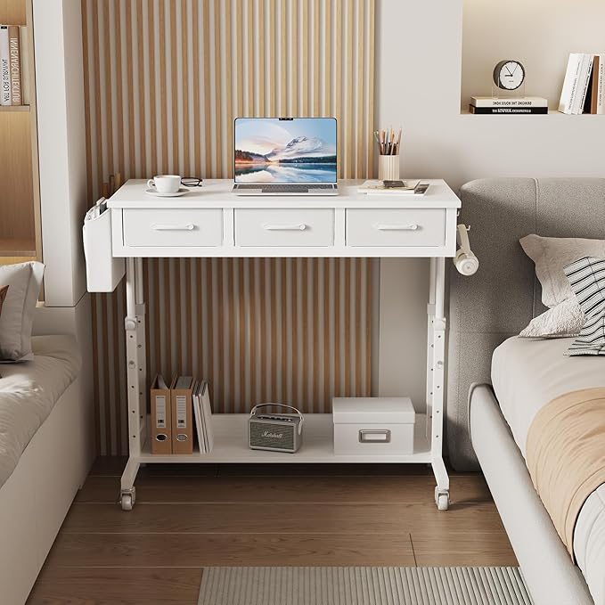 White Portable Rolling Computer Desk